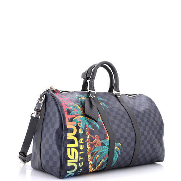 Louis Vuitton 45 Keepall Bandouliere Bag Limited Edition Damier Cobalt Jungle - Picture 2 of 6
